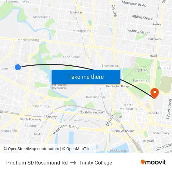 Pridham St/Rosamond Rd to Trinity College map