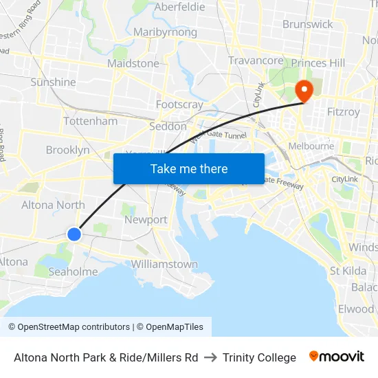 Altona North Park & Ride/Millers Rd to Trinity College map