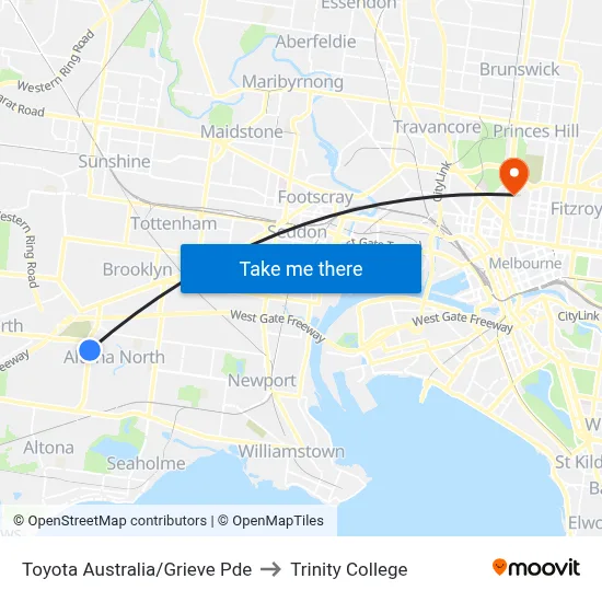 Toyota Australia/Grieve Pde to Trinity College map