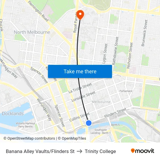 Banana Alley Vaults/Flinders St to Trinity College map