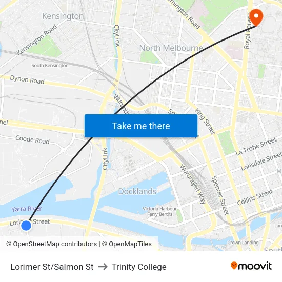 Lorimer St/Salmon St to Trinity College map