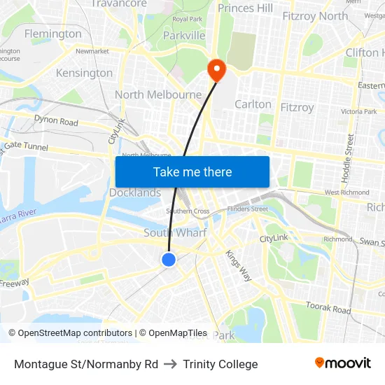 Montague St/Normanby Rd to Trinity College map