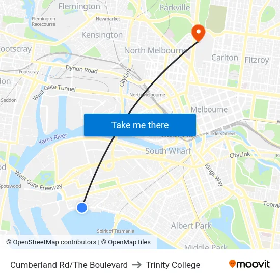Cumberland Rd/The Boulevard to Trinity College map