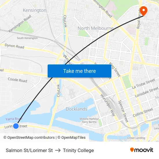 Salmon St/Lorimer St to Trinity College map