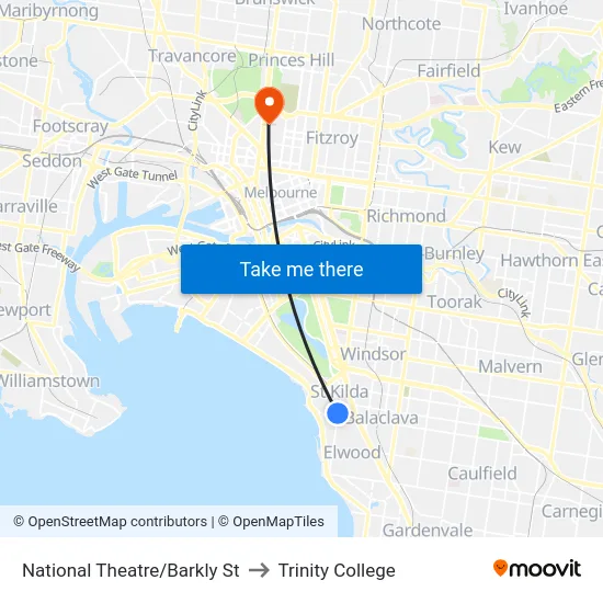 National Theatre/Barkly St to Trinity College map