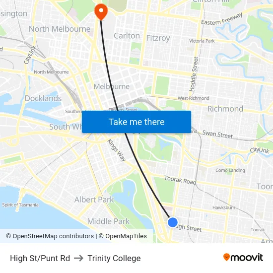 High St/Punt Rd to Trinity College map