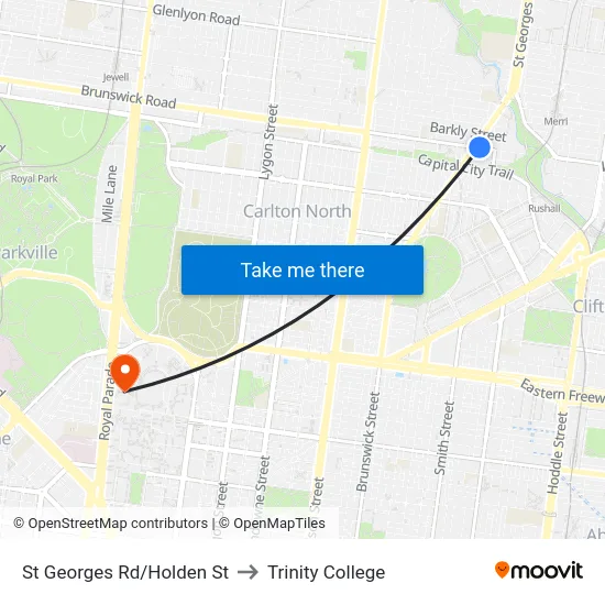 St Georges Rd/Holden St to Trinity College map