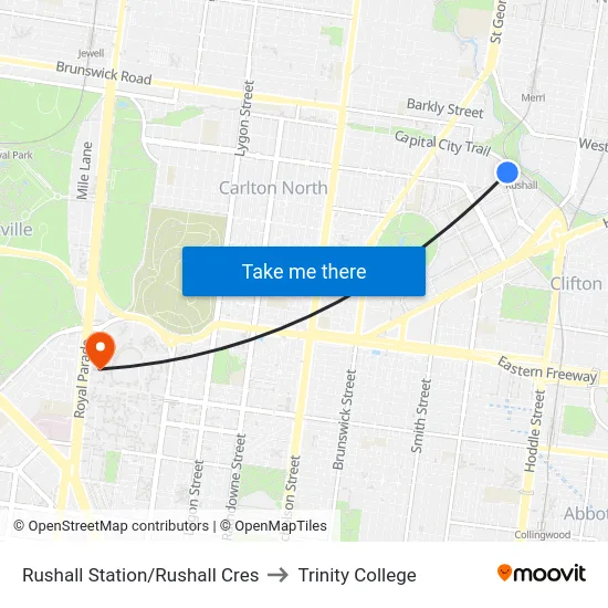 Rushall Station/Rushall Cres to Trinity College map