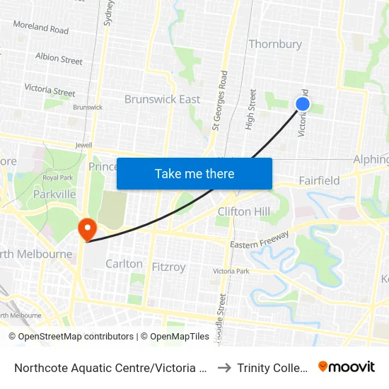 Northcote Aquatic Centre/Victoria Rd to Trinity College map