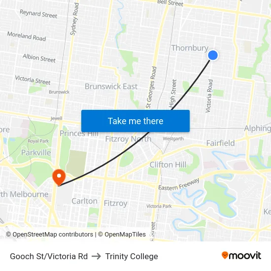 Gooch St/Victoria Rd to Trinity College map
