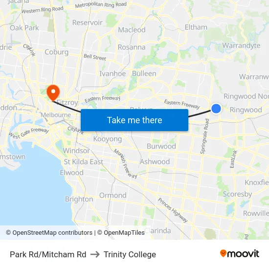 Park Rd/Mitcham Rd to Trinity College map