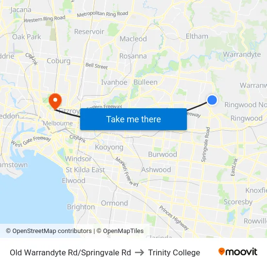 Old Warrandyte Rd/Springvale Rd to Trinity College map