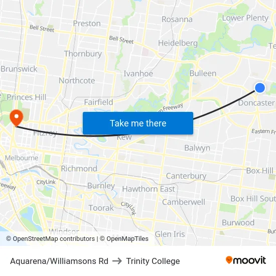 Aquarena/Williamsons Rd to Trinity College map