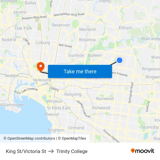 King St/Victoria St to Trinity College map