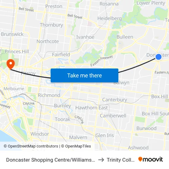 Doncaster Shopping Centre/Williamsons Rd to Trinity College map