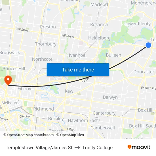 Templestowe Village/James St to Trinity College map