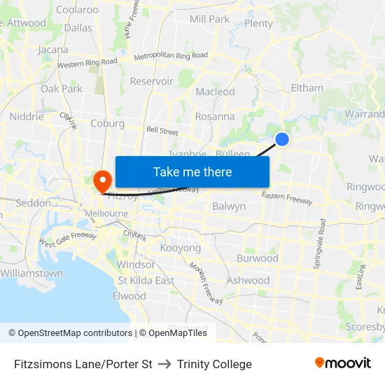 Fitzsimons Lane/Porter St to Trinity College map
