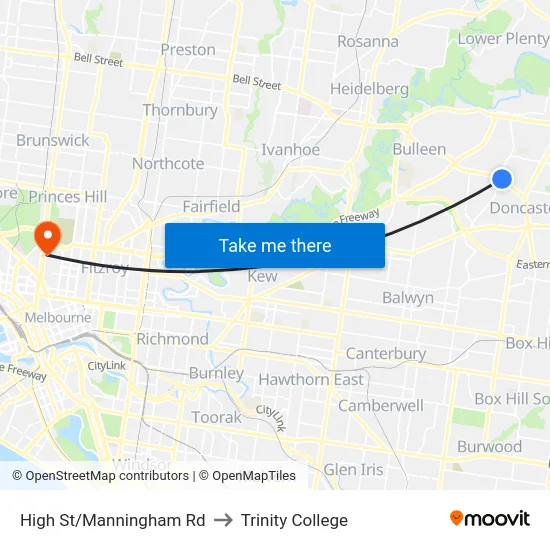 High St/Manningham Rd to Trinity College map
