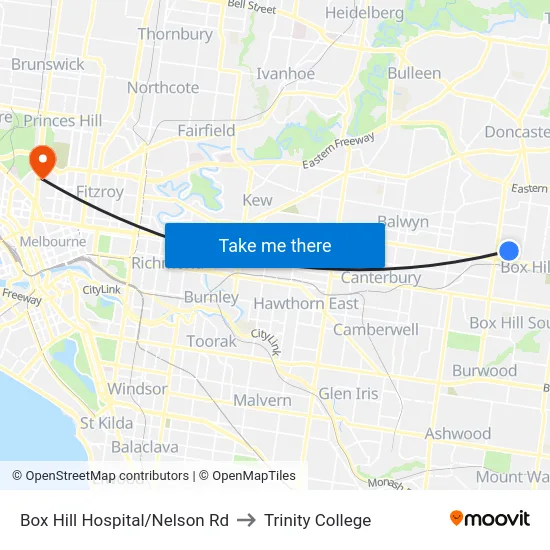 Box Hill Hospital/Nelson Rd to Trinity College map
