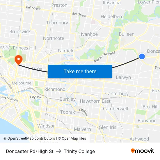 Doncaster Rd/High St to Trinity College map