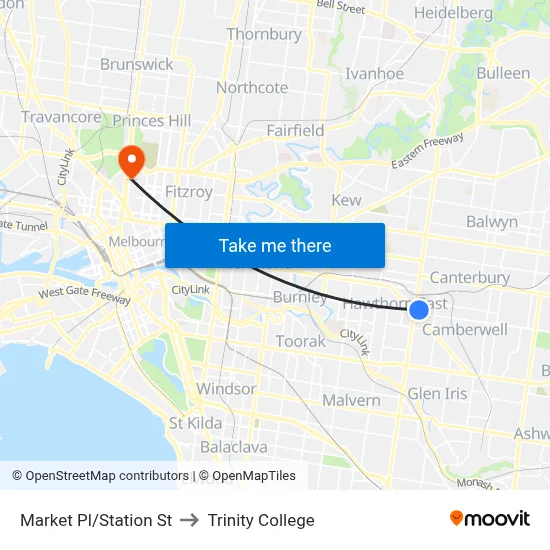 Market Pl/Station St to Trinity College map