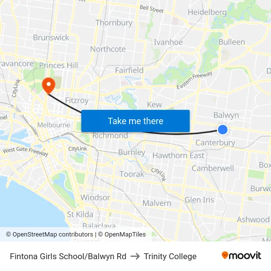 Fintona Girls School/Balwyn Rd to Trinity College map