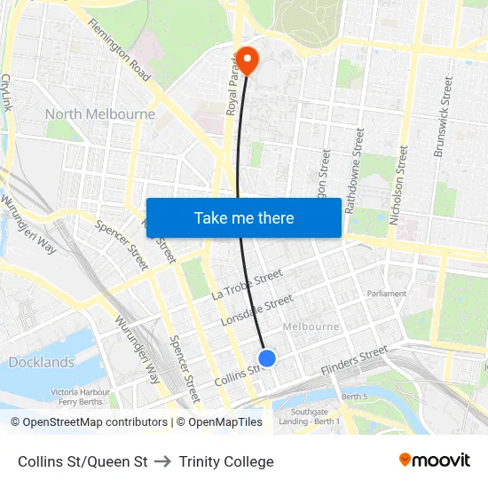 Collins St/Queen St to Trinity College map