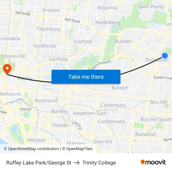 Ruffey Lake Park/George St to Trinity College map