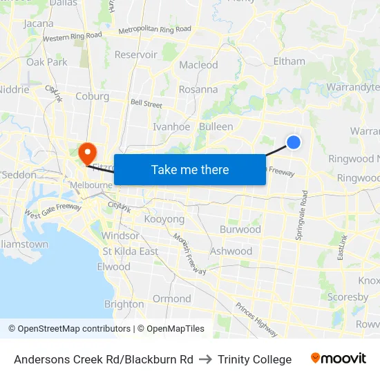 Andersons Creek Rd/Blackburn Rd to Trinity College map