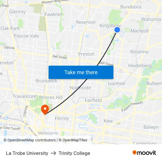La Trobe University to Trinity College map