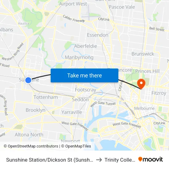 Sunshine Station/Dickson St to Trinity College map