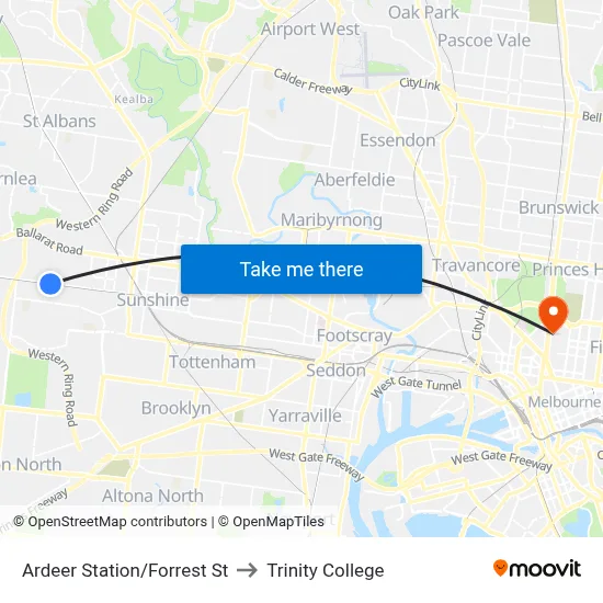 Ardeer Station/Forrest St to Trinity College map