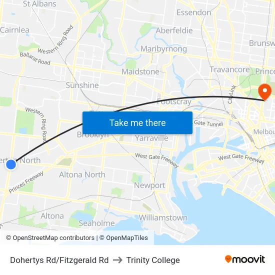 Dohertys Rd/Fitzgerald Rd to Trinity College map