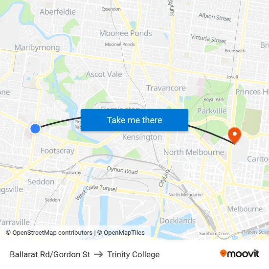 Ballarat Rd/Gordon St to Trinity College map