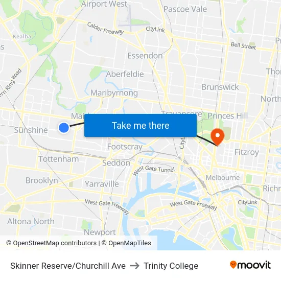 Skinner Reserve/Churchill Ave to Trinity College map