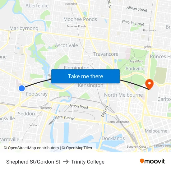 Shepherd St/Gordon St to Trinity College map