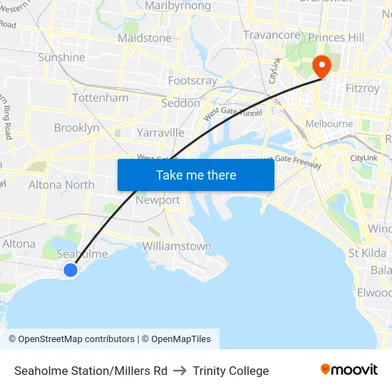 Seaholme Station/Millers Rd to Trinity College map
