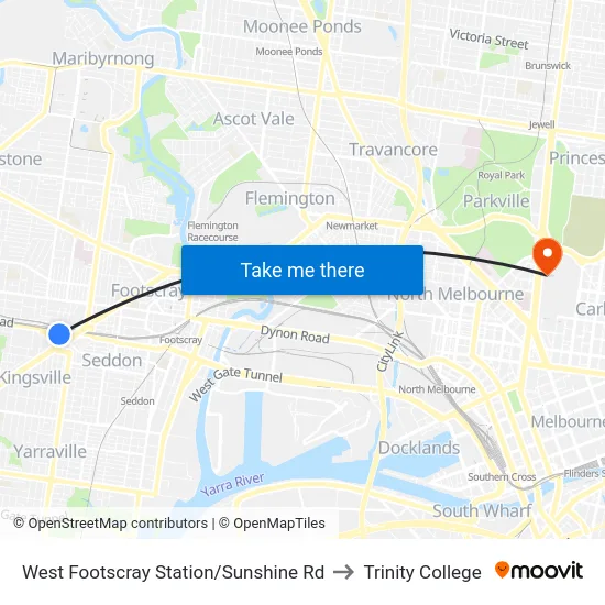 West Footscray Station/Sunshine Rd to Trinity College map