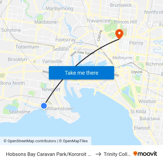 Hobsons Bay Caravan Park/Kororoit Creek Rd to Trinity College map