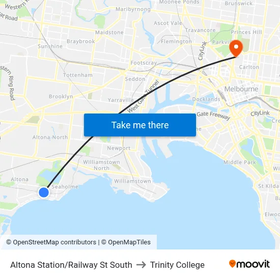 Altona Station/Railway St South to Trinity College map