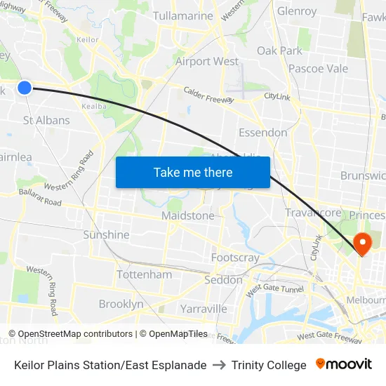 Keilor Plains Station/East Esplanade to Trinity College map