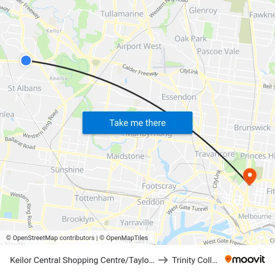 Keilor Central Shopping Centre/Taylors Rd to Trinity College map