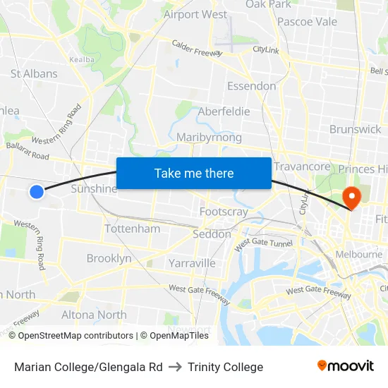 Marian College/Glengala Rd to Trinity College map