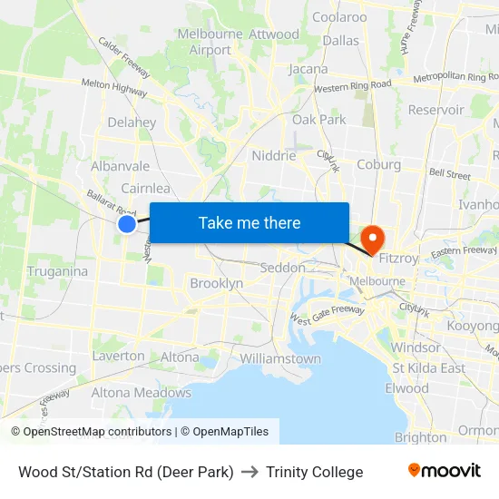 Wood St/Station Rd to Trinity College map