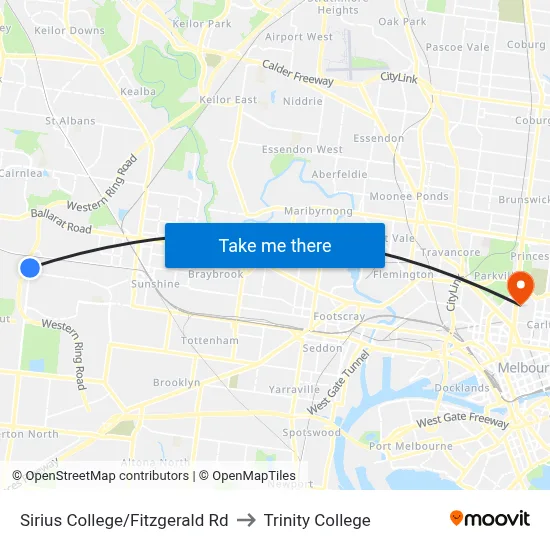 Sirius College/Fitzgerald Rd to Trinity College map