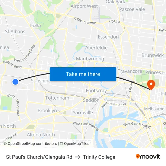 St Paul's Church/Glengala Rd to Trinity College map