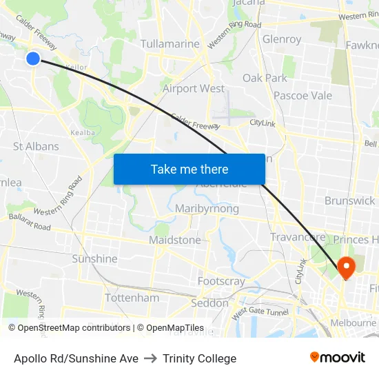 Apollo Rd/Sunshine Ave to Trinity College map