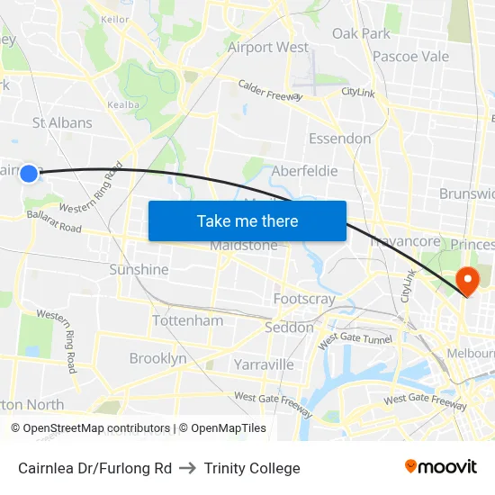 Cairnlea Dr/Furlong Rd to Trinity College map