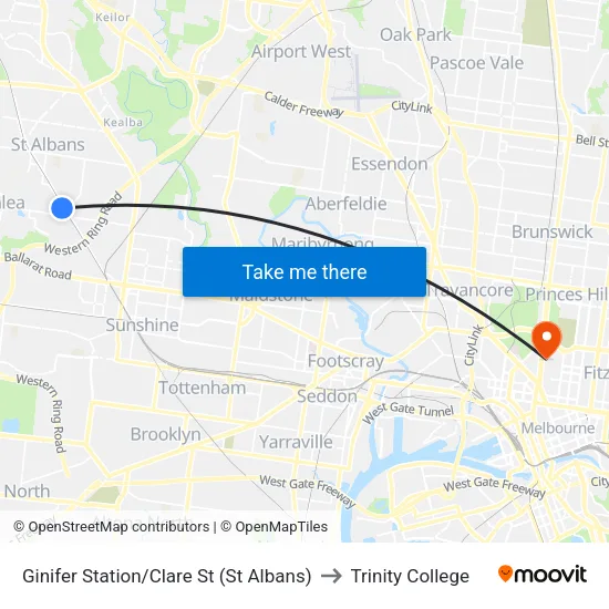 Ginifer Station/Clare St to Trinity College map