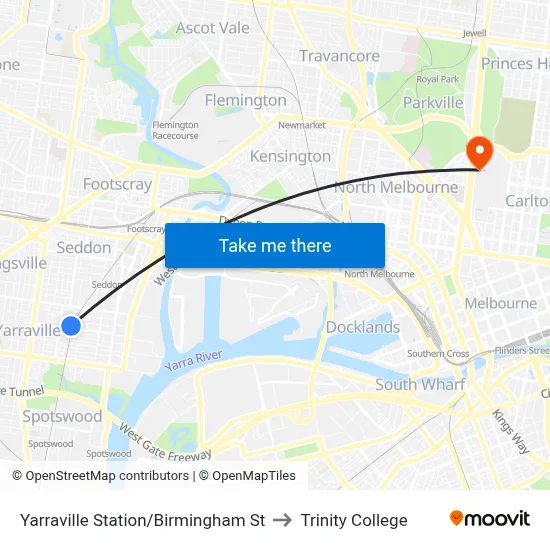 Yarraville Station/Birmingham St to Trinity College map